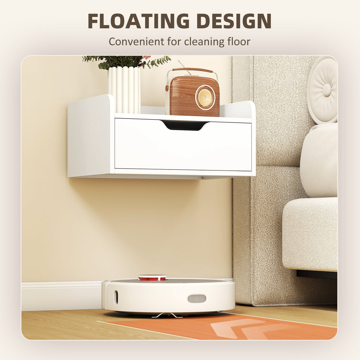 HOMCOM Floating Nightstands Set of 2, Wall Mounted Bedside Table with Drawer for Bedroom, White