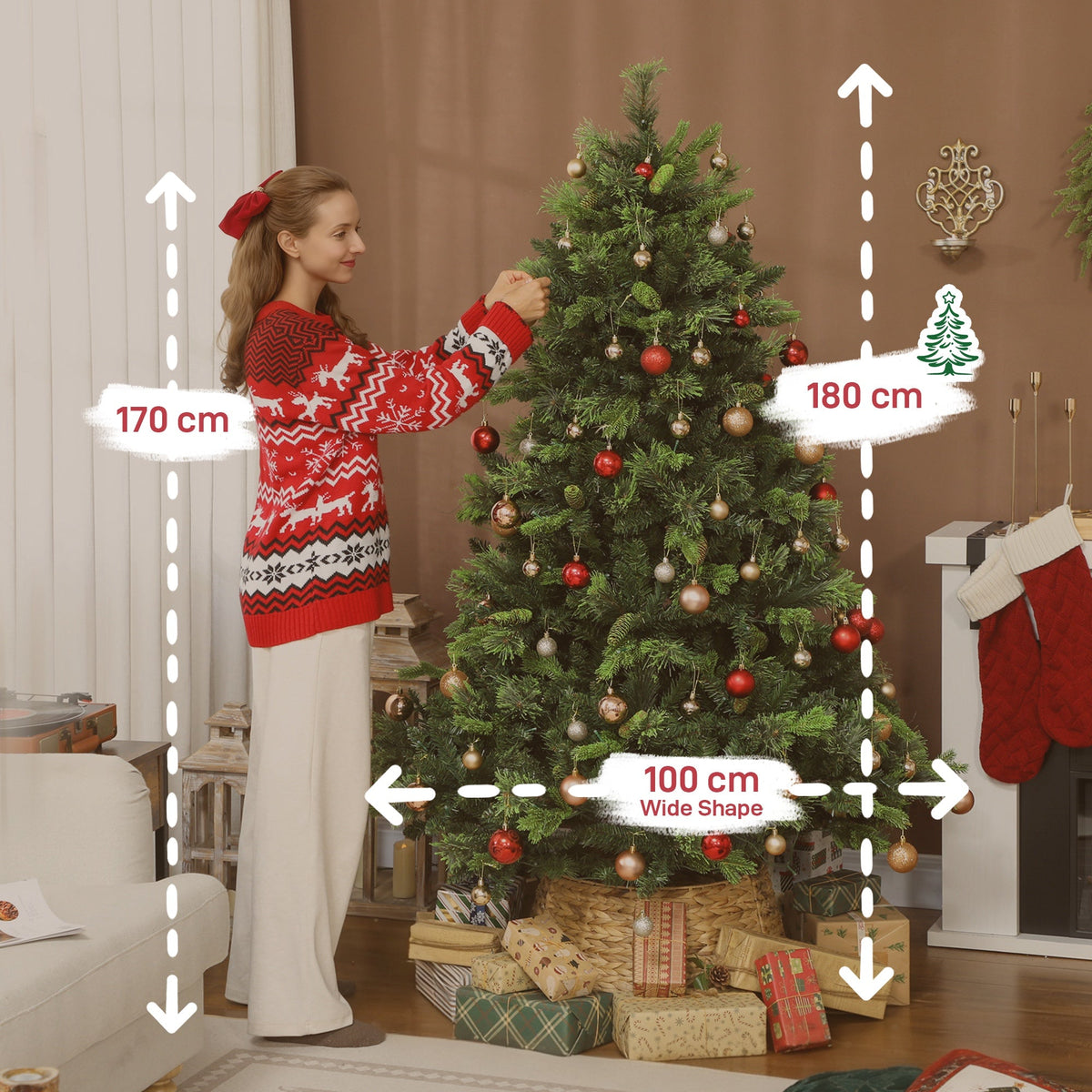 HOMCOM 7ft Artificial Pine LED Christmas Tree, with Remote