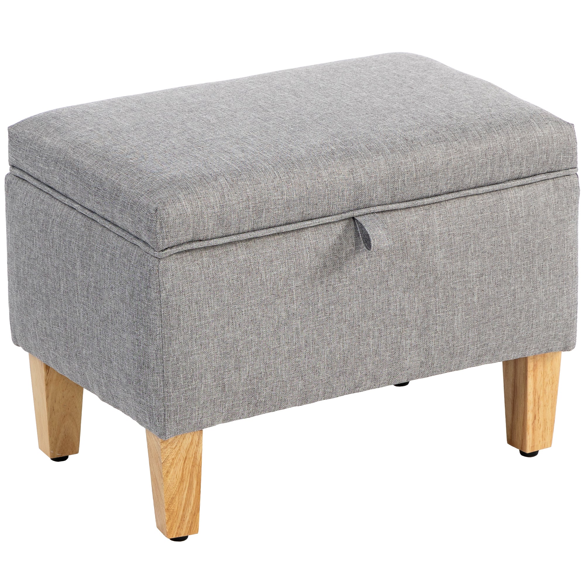 HOMCOM 16L Linen Storage Ottoman Padded Footstool with Rubberwood Legs for Storage Box, Bed End, Shoe Bench, Seating, Light Grey