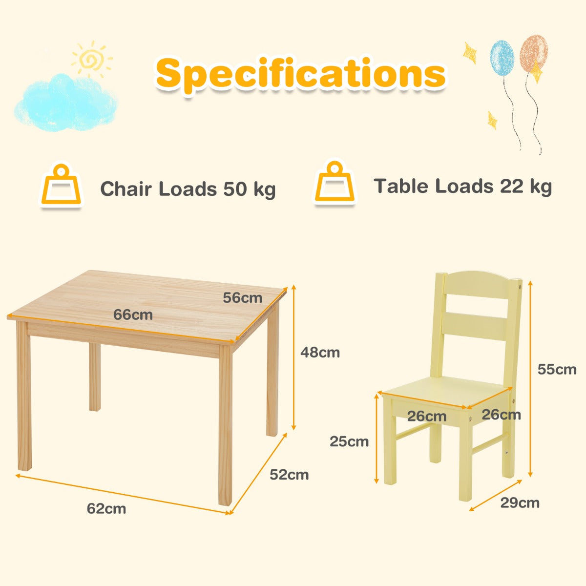 Children Wooden Table and 4 Chairs for Preschool Girls and Boys-Multicolor