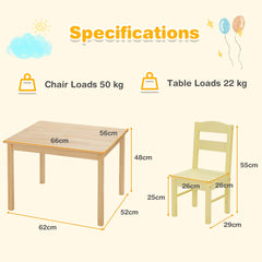 Children Wooden Table and 4 Chairs for Preschool Girls and Boys-Multicolor