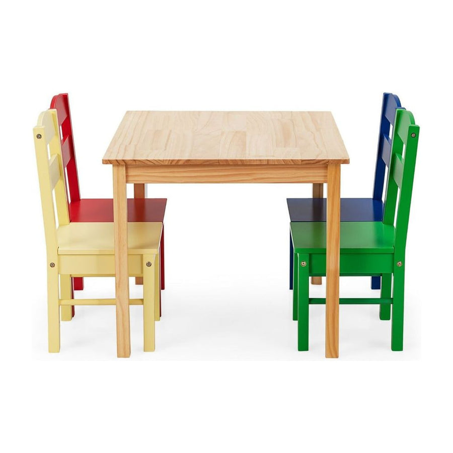 Children Wooden Table and 4 Chairs for Preschool Girls and Boys-Multicolor