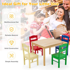 Children Wooden Table and 4 Chairs for Preschool Girls and Boys-Multicolor