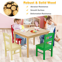 Children Wooden Table and 4 Chairs for Preschool Girls and Boys-Multicolor