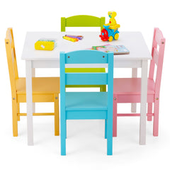 Children Wooden Table and 4 Chairs for Preschool Girls and Boys-Pastel