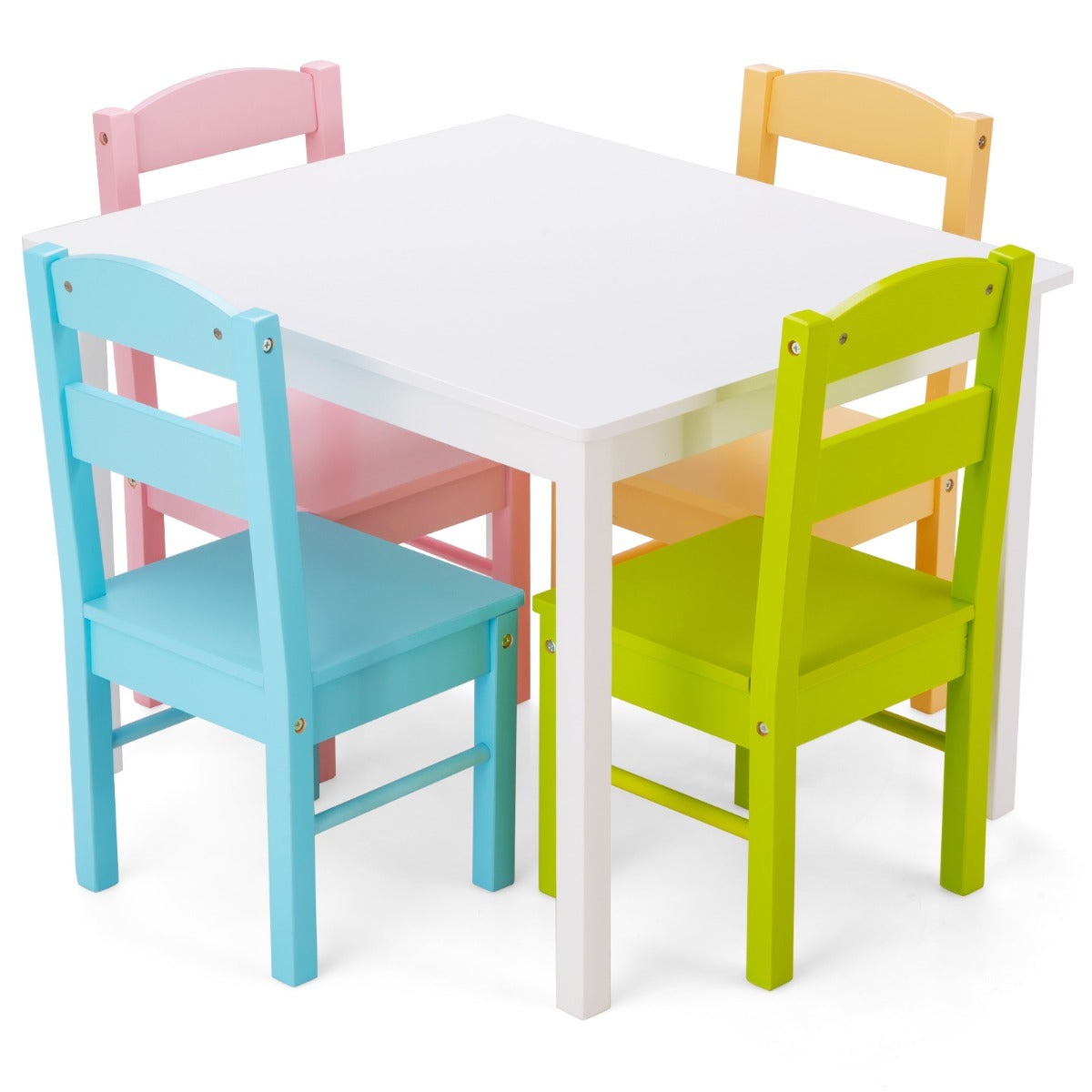 Children Wooden Table and 4 Chairs for Preschool Girls and Boys-Pastel