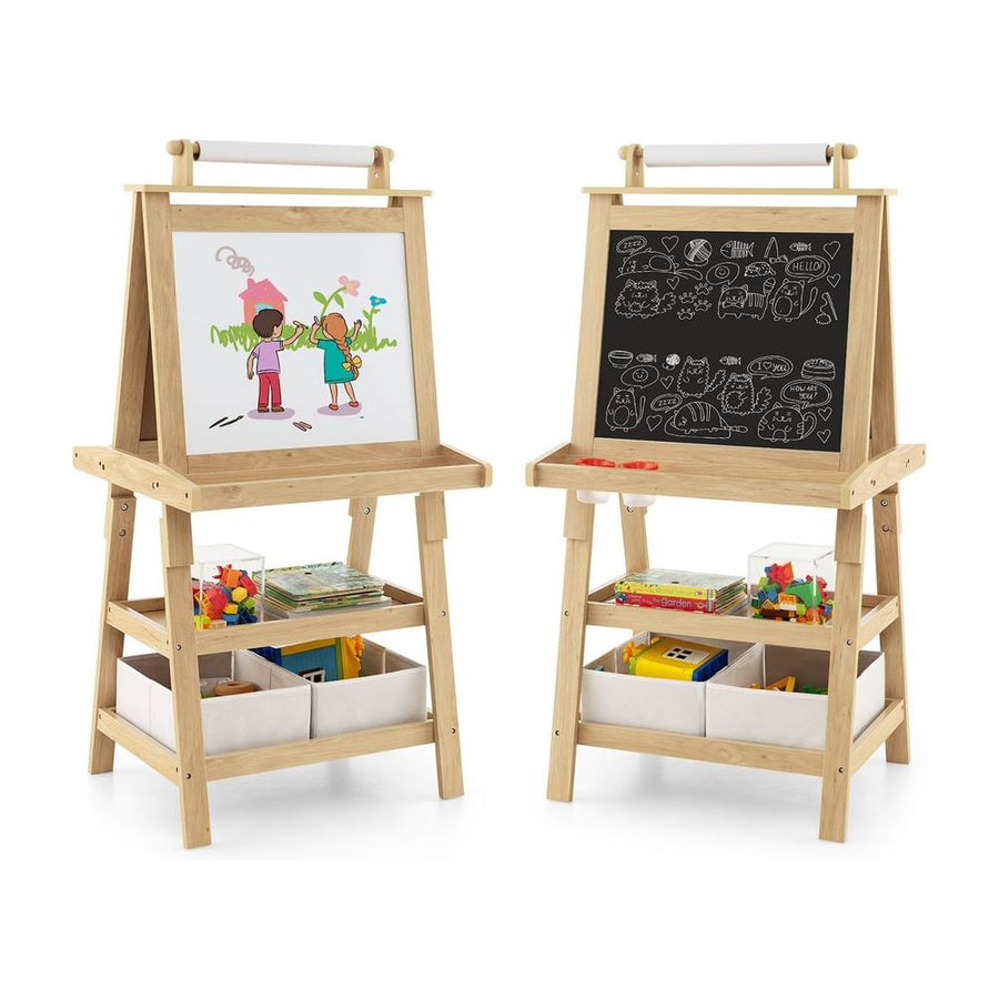 Children's Double-Sided Art Easel with Paper Roll-Natural