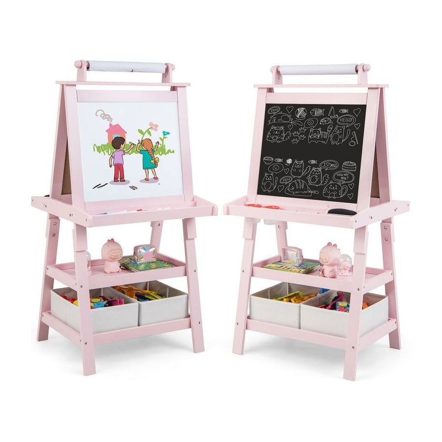 Children's Double-Sided Art Easel with Paper Roll-Pink