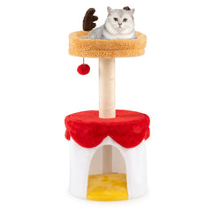 Christmas Cat Tree with Bed 80 CM Modern Kitten Tower with Sisal Scratching Post-Orange