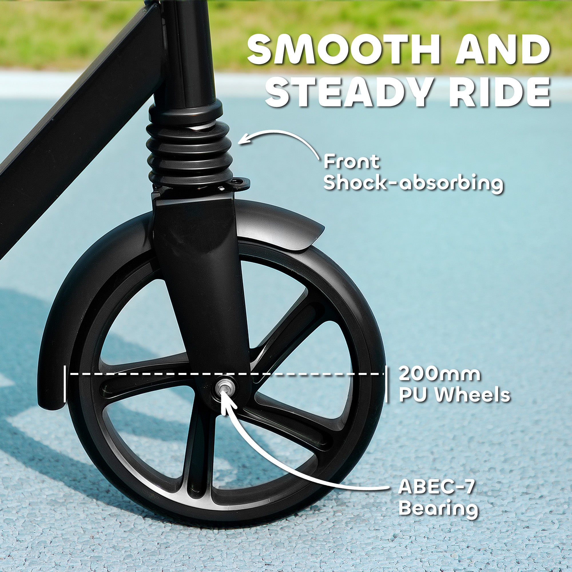 AIYAPLAY Foldable Kids Scooter with Adjustable Handlebar, 200mm Big Wheel, Rear Fender Brake, for Ages 6-12 Years, Black