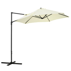 Outsunny 2.5M Garden Cantilever Parasol, Offset Roma Patio Umbrella Hanging Sun Shade Canopy Shelter with 360° Rotation and Cross Base, Beige