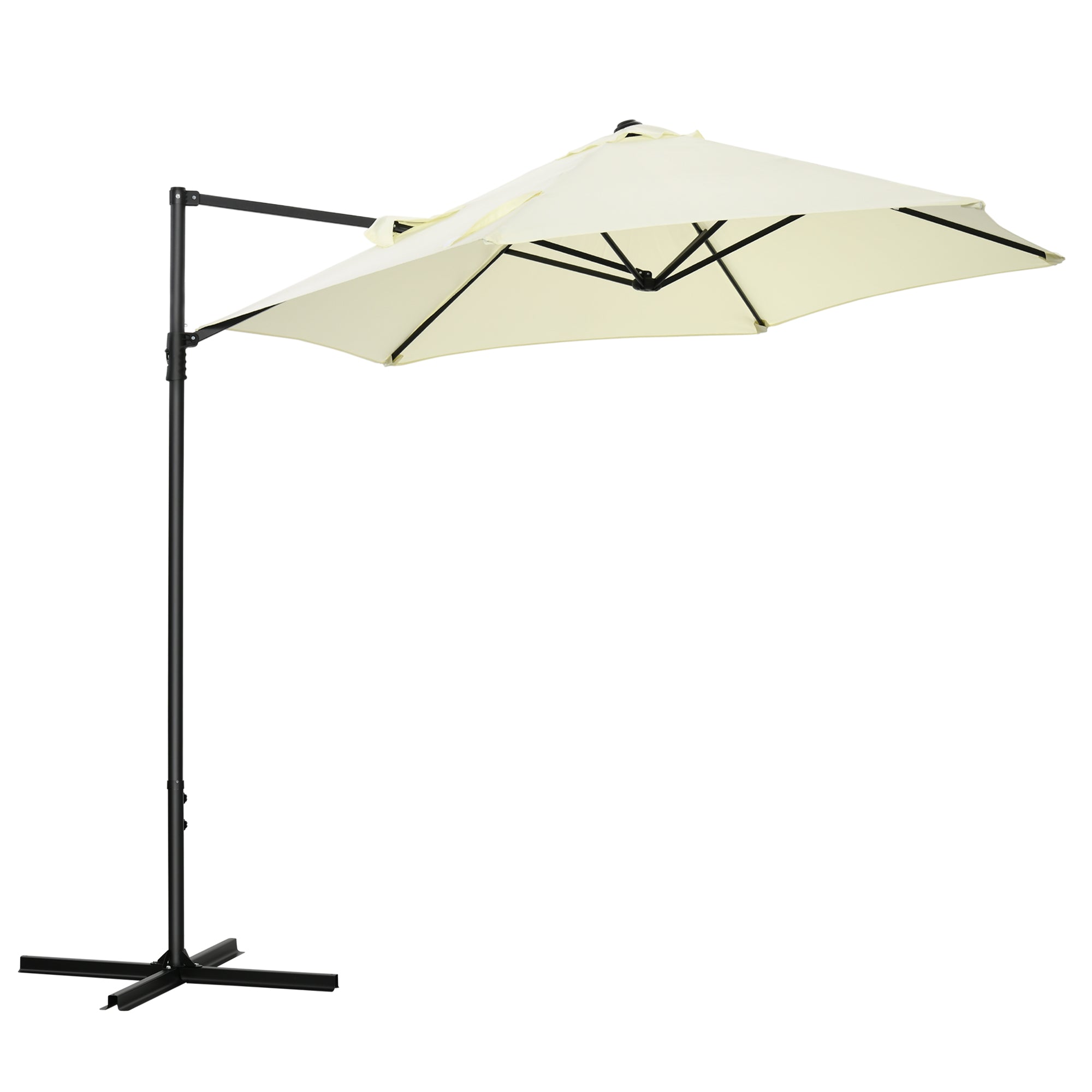 Outsunny 2.5M Garden Cantilever Parasol, Offset Roma Patio Umbrella Hanging Sun Shade Canopy Shelter with 360 Rotation and Cross Base, Beige
