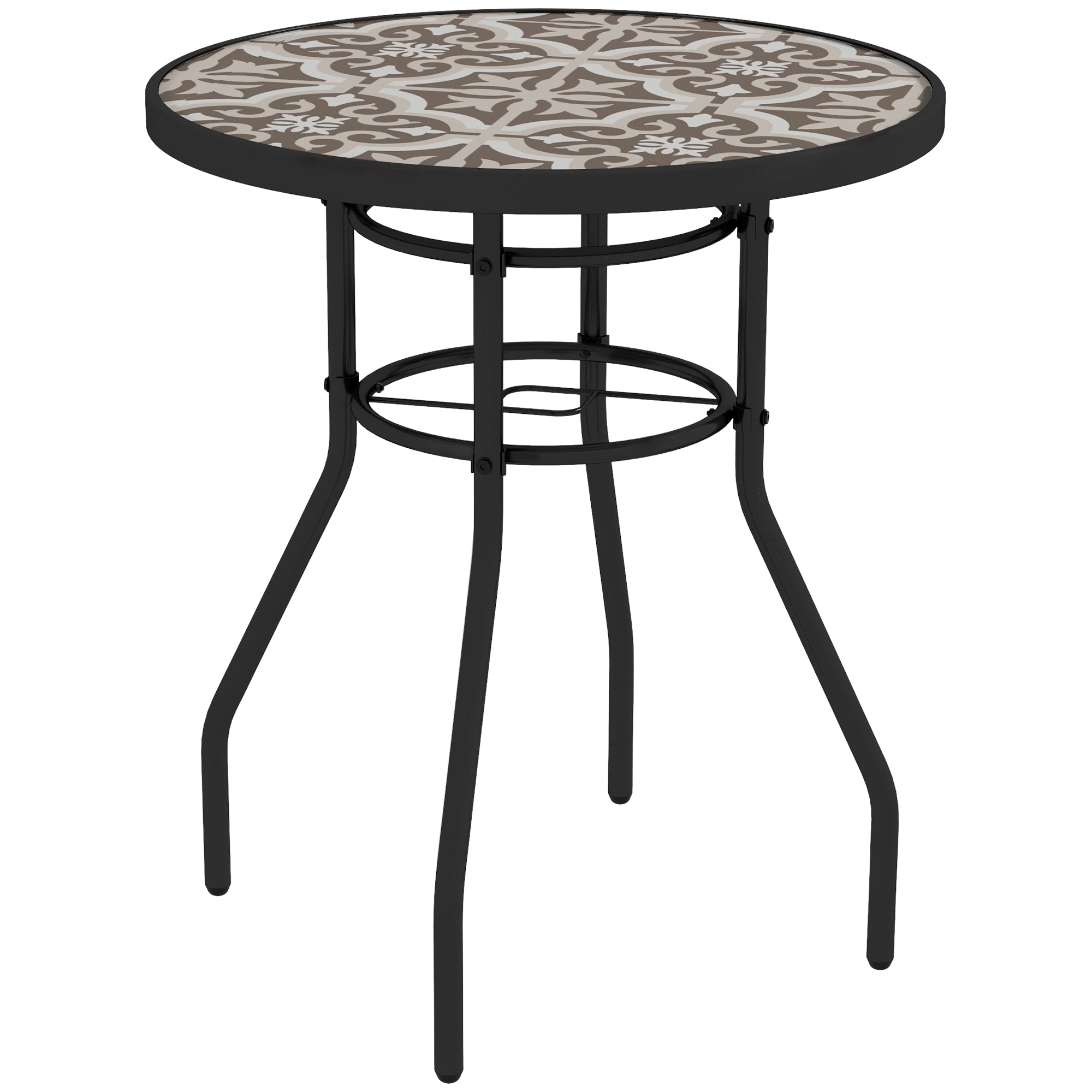 Outsunny 60 Garden Table, with Glass Printed Tabletop - Brown