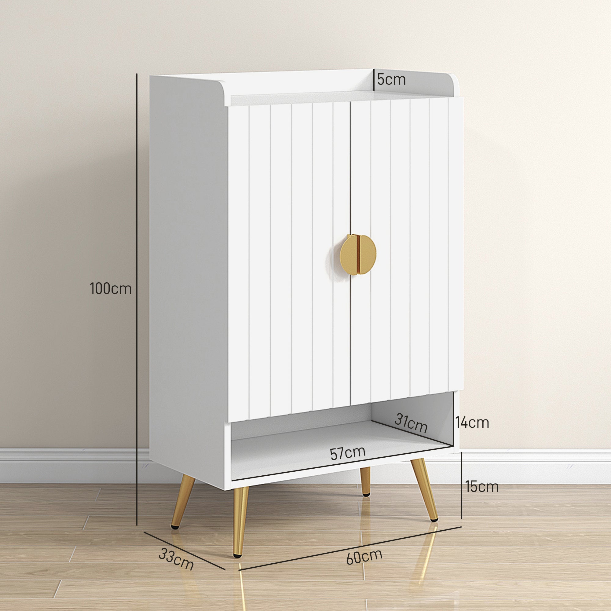 HOMCOM Modern Shoe Cabinet with 2 Doors, Open Shelf and Adjustable Shelves, 15 Pair Hallway Shoe Cupboard, Entryway Storage Unit, White