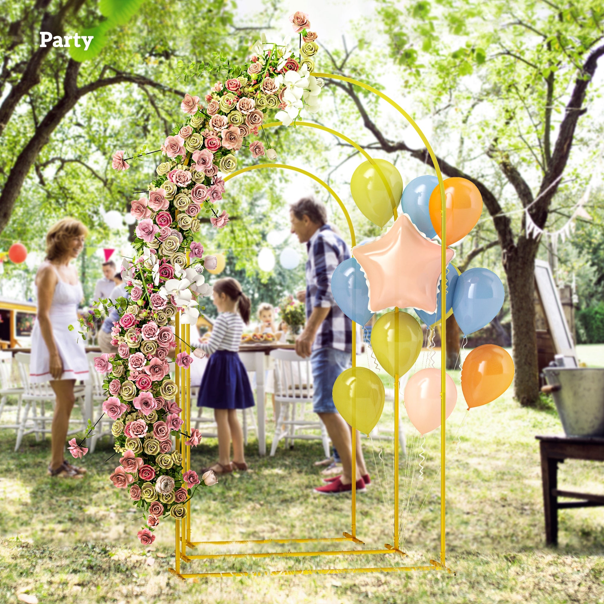 Outsunny Wedding Arch Frame Set, 2.2, 2, 1.8 m Metal Arch Backdrop Stand Set of 3, Balloon Arch Stand Set for Birthday Party, Bridal Shower, Graduation, Ceremony, Banquet Decorations, Gold Tone