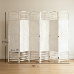 HOMCOM 6 Panel Folding Room Divider, Privacy Screen, Paravent Partition Separator for Living Room, Bedroom, White