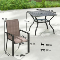 Outsunny 5 Pieces Outdoor Dining Set for 4, Garden Table and Stackable Chairs with Breathable Mesh Seat, Grey and Khaki