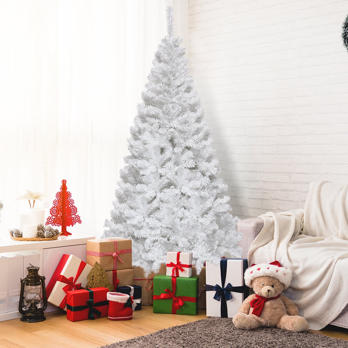 5/6/7/8 Feet White Artificial Christmas Tree with Metal Stand-6 ft