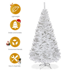 5/6/7/8 Feet White Artificial Christmas Tree with Metal Stand-6 ft