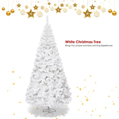 5/6/7/8 Feet White Artificial Christmas Tree with Metal Stand-7 ft