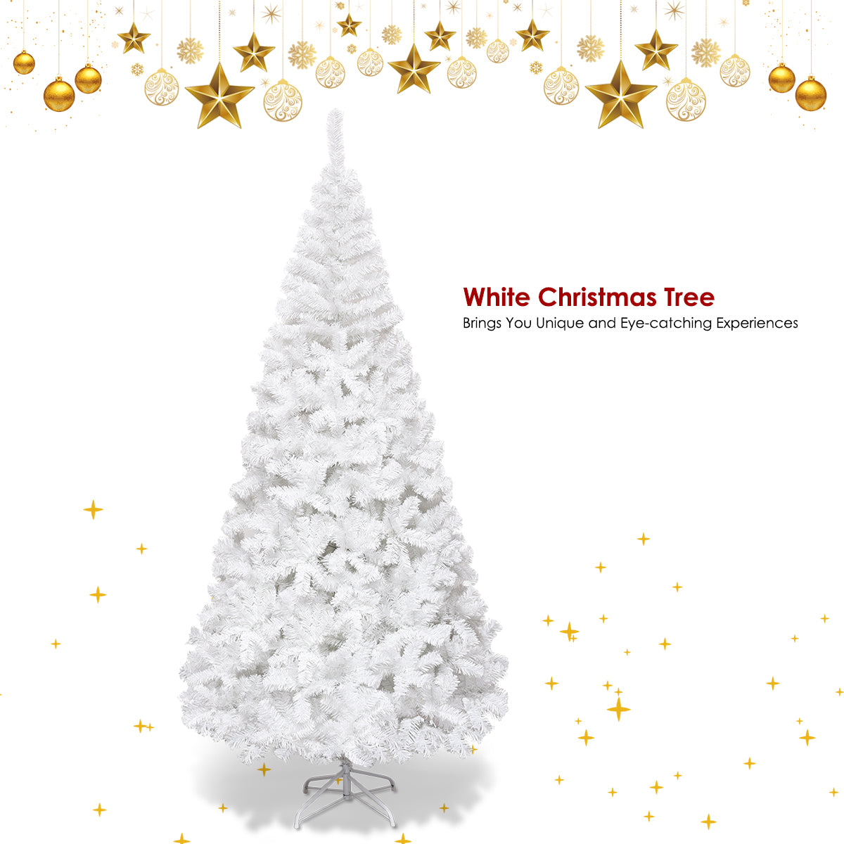 5/6/7/8 Feet White Artificial Christmas Tree with Metal Stand-8 ft