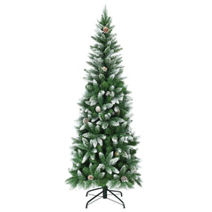 Snow-Flocked Pencil Hinged Artificial Christmas Tree with Pine Cones-6FT