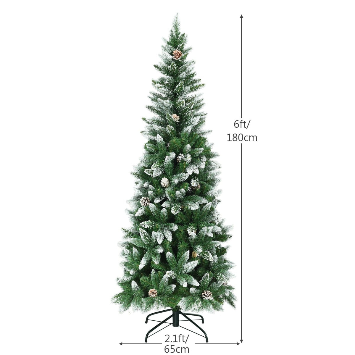 Snow-Flocked Pencil Hinged Artificial Christmas Tree with Pine Cones-6FT