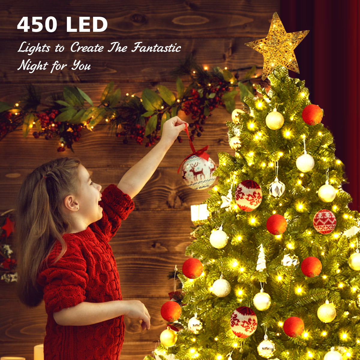 150 cm Pre-Lit Christmas Tree with LED Lights with 8 Lighting Modes-1.5M