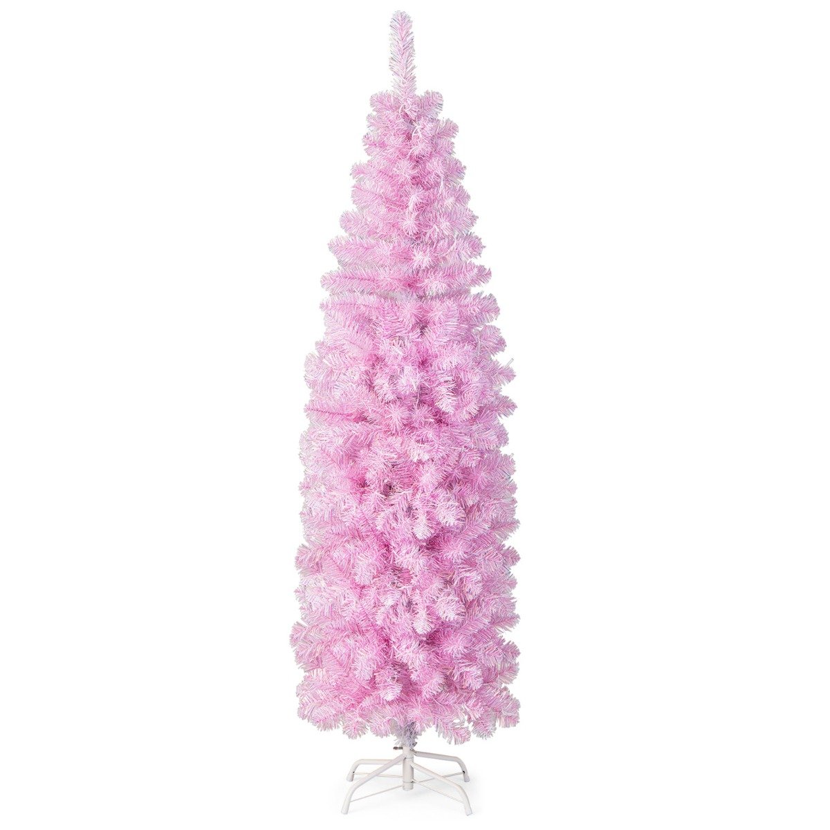 180 cm Pink Slim Xmas Tree with 475 Branch Tips and 250 Cold White LED Lights