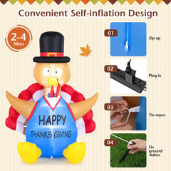 Thanksgiving Inflatable Turkey with LED Lights and Built-in Fan