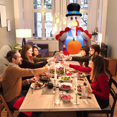 6 Feet Lighted Thanksgiving Inflatable Turkey Pushing Pumpkin Cart