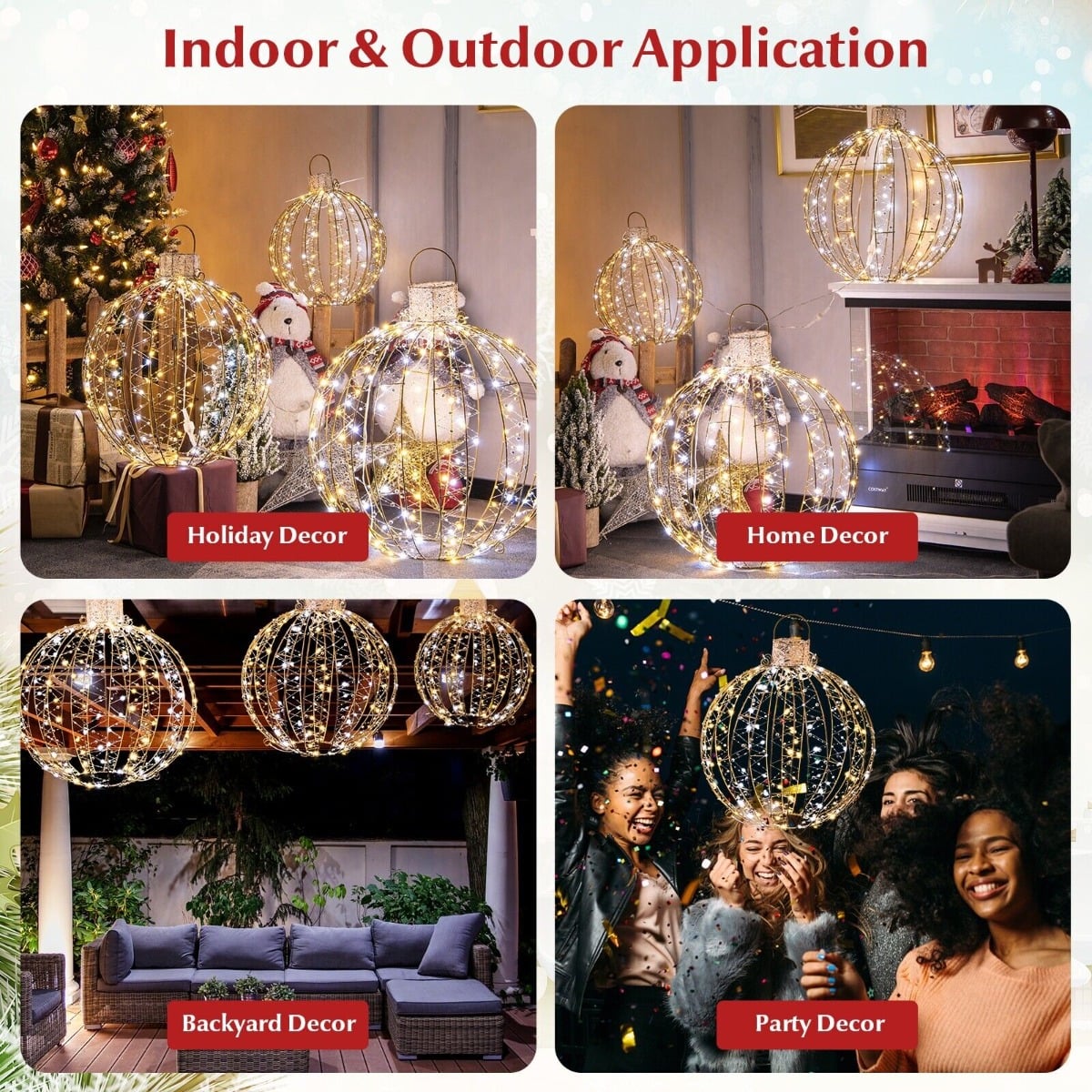 3 Pieces Christmas LED Ball Lights in Golden, image 3