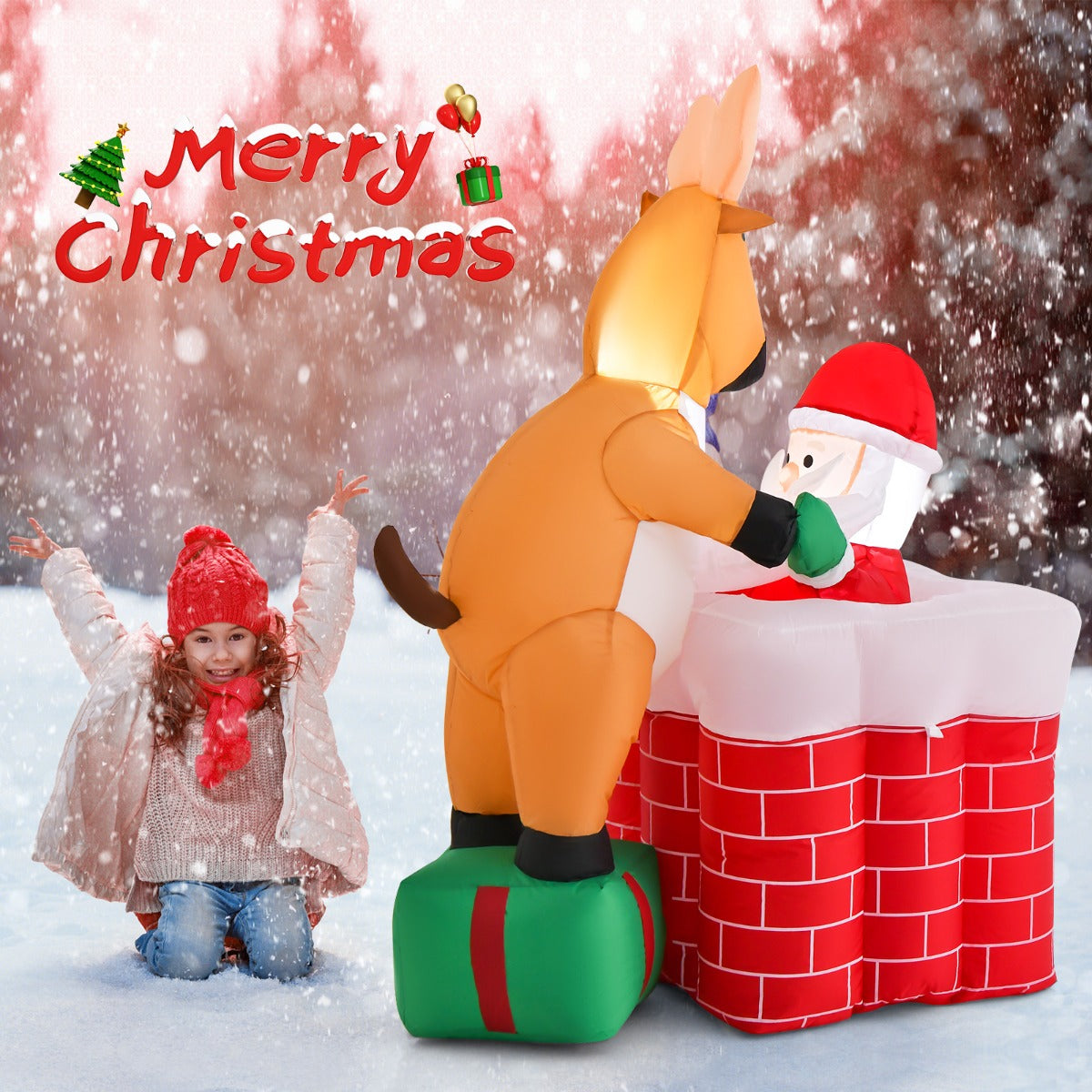 155cm Inflatable Liftable Santa Claus Climbing Chimney