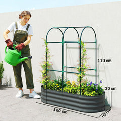 Outsunny Galvanised Raised Garden Bed with Arched Trellis, 4 x 2 x 4.6ft Metal Raised Bed for Garden with Open Bottom, Dark Grey