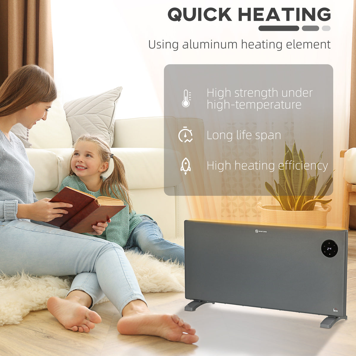 HOMCOM 2000W Electric Convector Heater, Freestanding or Wall Mounted, Space Heater with Adjustable Thermostat, Timer, Grey
