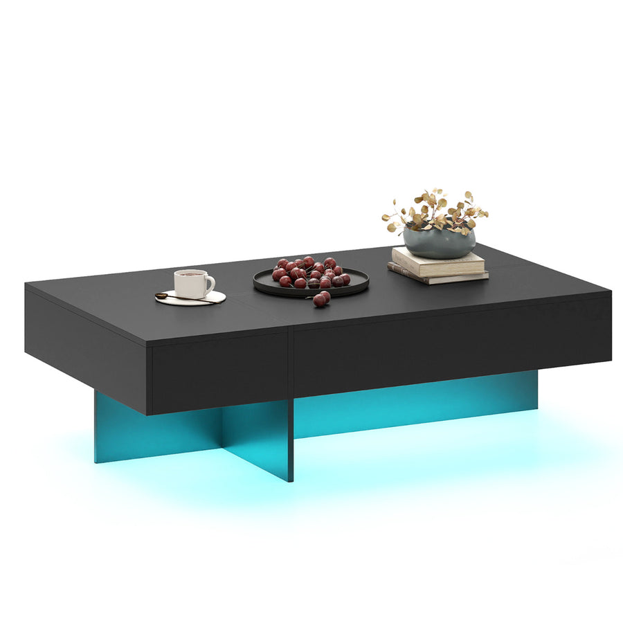 Coffee Table High-Gloss Accent Table with 3 Storage Drawers-Black