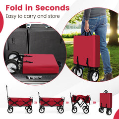 eavy Duty Camping Garden Cart with Adjustable Handle and Drink Holders-Red