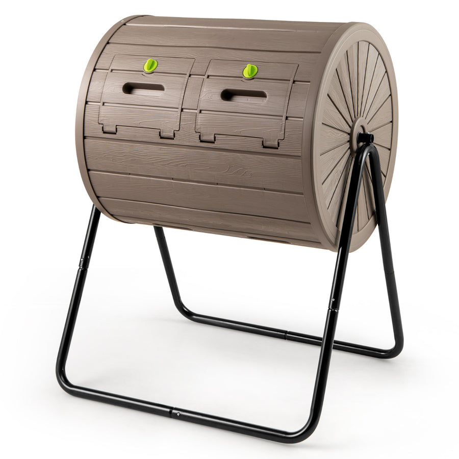 142 Large Outdoor Compost Tumbler with Dual Chambers-Coffee