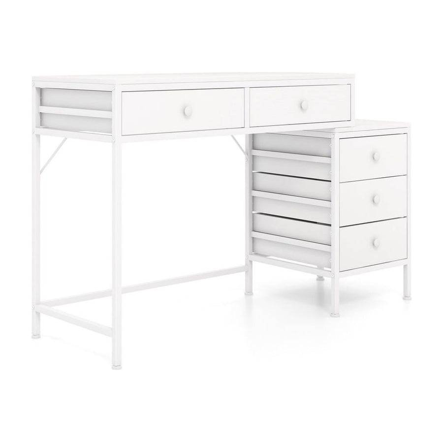 Computer Desk with 5 Drawers and Side File Cabinet-White
