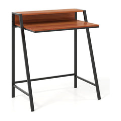 Computer Desk with monitor stand and brown wood effect top with black metal legs