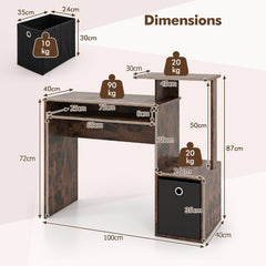 The office desk showing all external dimensions and weight capacity labels