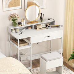 Computer Desk with Power Outlets and Top Shelf-White