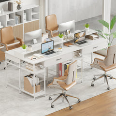 Computer Desk with Power Outlets and Top Shelf-White