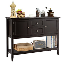 Wooden Buffet Table with Spacious Tabletop and Large Storage Rack-Brown