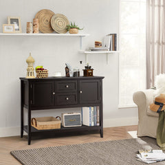 Wooden Buffet Table with Spacious Tabletop and Large Storage Rack-Brown