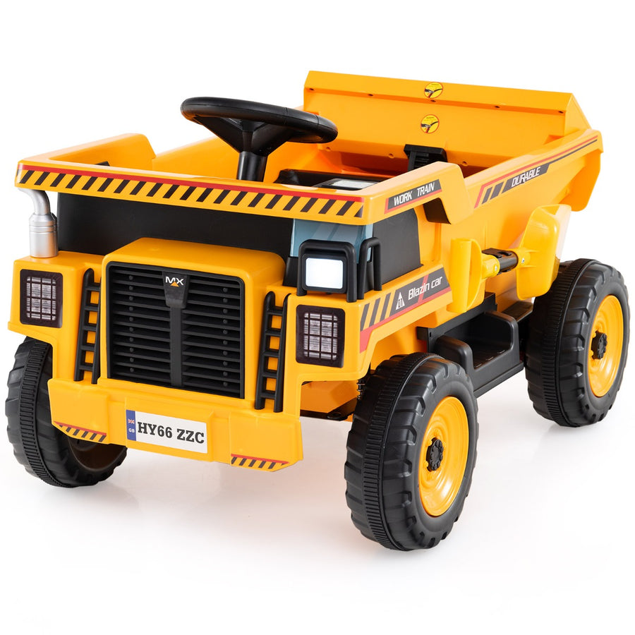 4-Wheeler Construction Electric Vehicle with Dump Bed and Remote Control-Yellow & Black