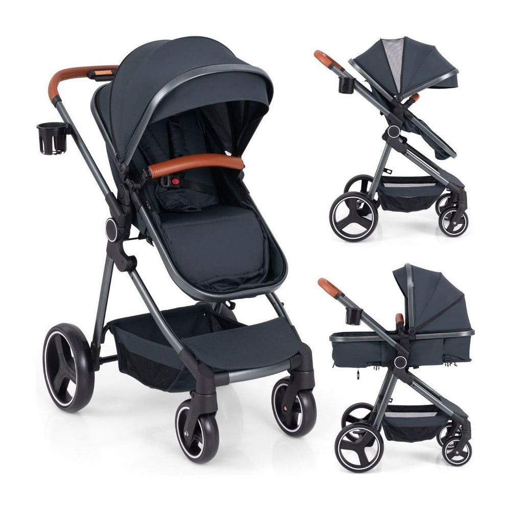 Convertible Baby Stroller with Footmuff and Extendable Canopy shown in three different angles