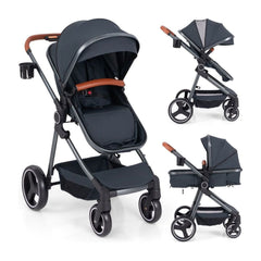 Convertible Baby Stroller with Footmuff and Extendable Canopy shown in three different angles