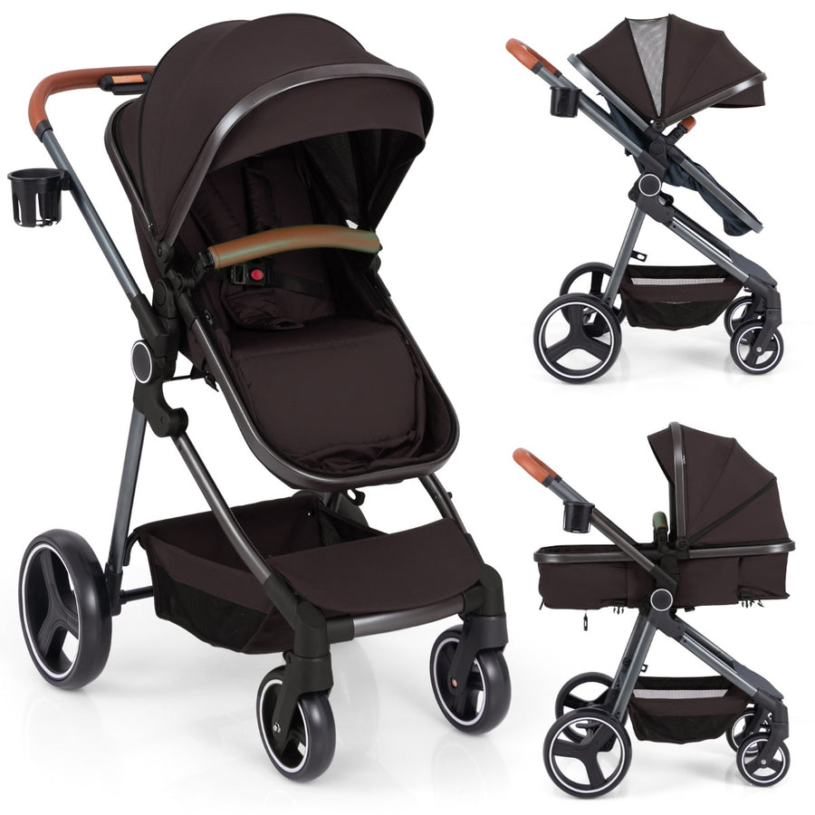 Convertible Baby Stroller with Footmuff and Extendable Canopy-Black