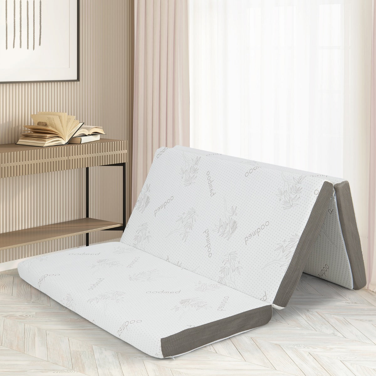 Cooling Gel Memory Foam Folding Mattress with Bamboo Cover and Mesh Border Fabric-L